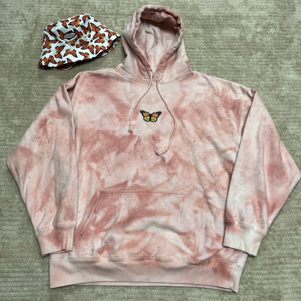 Brandy Melville Christy Butterfly Hoodie Oversized Custom Tie Dye w/bucket hat